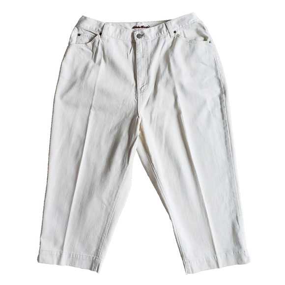 VTG Eddie Bauer Jeans Womens 20 Beige Relaxed Wedgie Mom Capri Western USA 34x26 - Picture 1 of 7